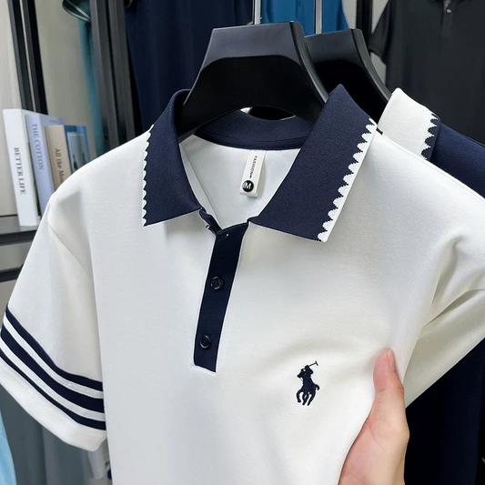 Ravicos Premium White Cotton Polo T-Shirt with Navy Contrast | Men's Regular Fit Half Sleeve Polo